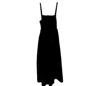 Old Navy Smocked Bodice Dress Womens S Black Midi SleevelessCutout Back Pocket